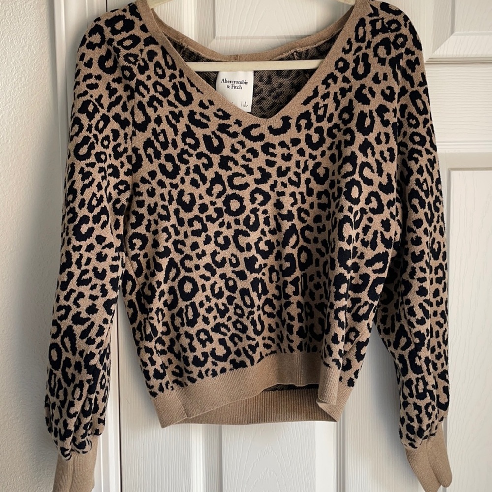 Abercrombie and Fitch leopard print V-neck sweater